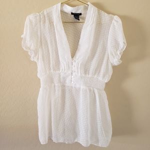 Timing White Polka Dot Blouse Size M